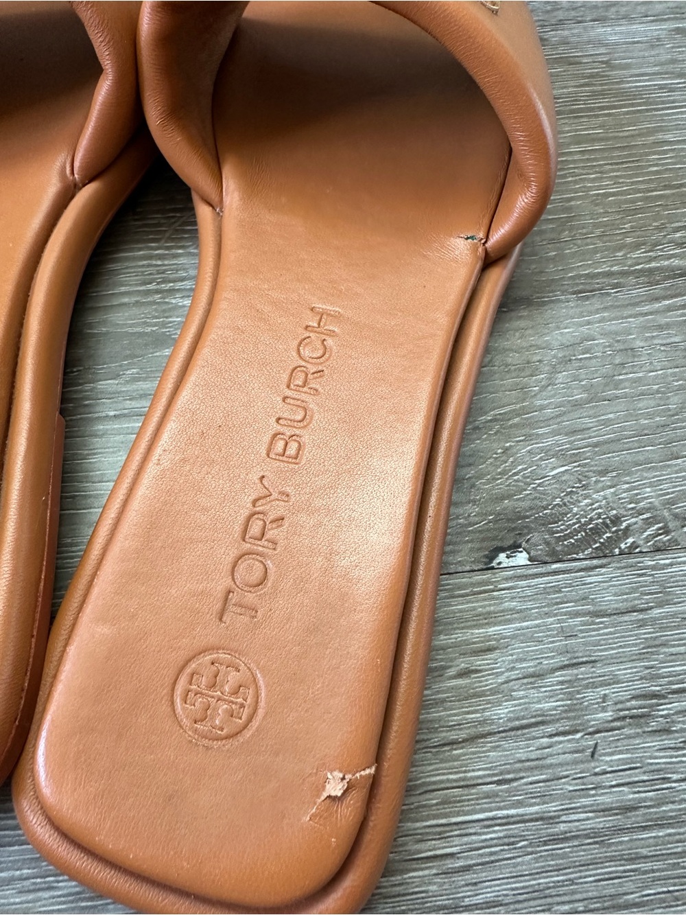 Tory Burch Tan Leather Logo Slide Sandals - Picture 6 of 9